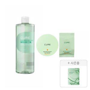 김정문알로에 큐어 아쿠아 마일드 쿨링 선쿠션+리필 세트, 1개+워터 젤리 토너 500ml,