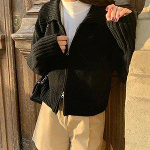 브닐 투웨이 울 카라 니트 집업 가디건 겨울 여성 아우터 겨울집업 데일리룩