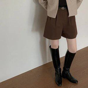 프레소 윈터 기모 투핀턱 하프 슬랙스 겨울 여성 겨울바지 데일리룩 데이트룩