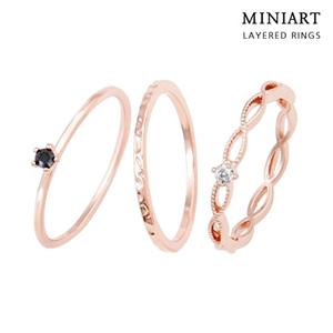 [미니아트]엘리스 큐빅 데일리 레이어드 링 반지 3종 세트