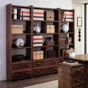 해찬솔 소나무 서재 책장세트책장900+책장600+책장600_엔틱색 우드슬랩책장