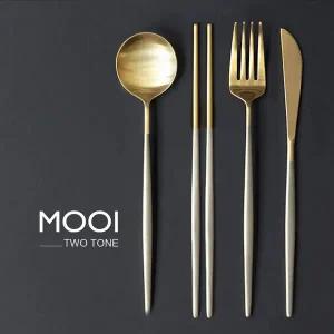 [리본제이]무이 국산 한식기 투톤 커트러리 4종세트 양식기 (스푼, 젓가락, 포크, 나이프)