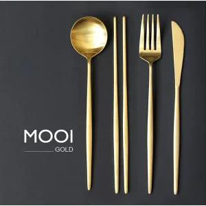 [리본제이]무이 국산 한식기 골드 커트러리 4종세트 양식기 (스푼, 젓가락, 포크, 나이프)
