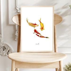 돈 들어오는 황금 물고기 잉어 그림 액자 풍수 연꽃