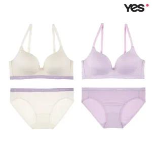 [롯데백화점]예스 크림 바이올렛 솔리드 삼각팬티 세트 YSWBY235YSWPY235