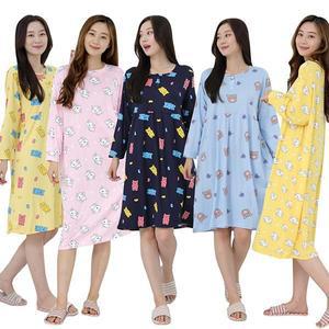 여성 원피스 잠옷 빅사이즈 흰둥이 강아지 곰돌이 캔디베어 실내복 피치원단 홈웨어 파자마