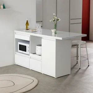 포크 와이드 전자렌지 전기밥솥 수납장 선반 정리함 아일랜드 식탁 조리대 인조대리석 테이블