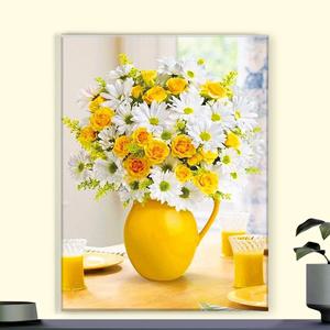오로라데코덴 보석십자수 캔버스형 풍경 데이지와 노란 장미 화분 MK120 40x50cm