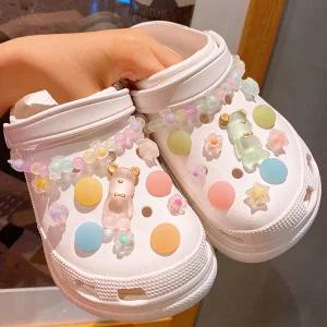 [홀리지]리티 귀여운 투명 곰돌이 체인 크록스 꾸미기 세트