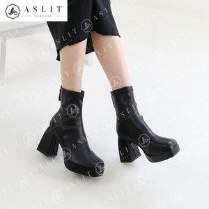 [신세계몰][애슬릿] 스퀘어 가보시 청키힐 삭스 앵클 부츠