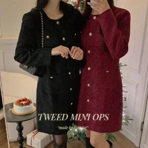 핫핑 [하객룩/연말룩] 제인디 벨벳 트위드 포켓 미니원피스