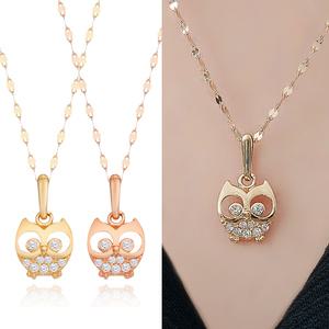 14K 18K 목걸이 45cm 리키 행운 부엉이 여성 패션 핑크골드 금목걸이