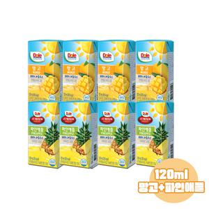 Dole 돌주스 프리미엄 100% 과즙주스 120ml 망고맛8+파인애플맛8/총16팩/무료배송