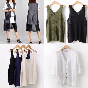 [아이우먼]여성 빅사이즈니트조끼 여름 스카시 양두 미니 가디건