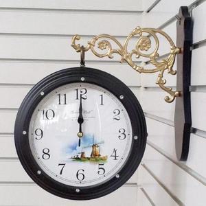 [RG6884T3]GB2284 무소음 큐빅 양면 벽시계 진밤색 풍차