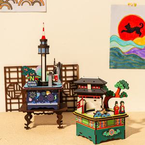 [오피스스쿨] 민화샵 우리나라 나무 오르골 DIY 랜드마크 남산타워 숭례문 오르골만들기키트  한국전통