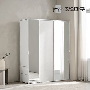 장인가구 코라 1600 슬라이딩 옷장 세트 1200 거울옷장 (행거형)+400 측면 거울장