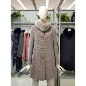 갤러리아 크로커다일레이디 폭스퍼 카라 알파카 체크 롱 코트 CLDWCT108