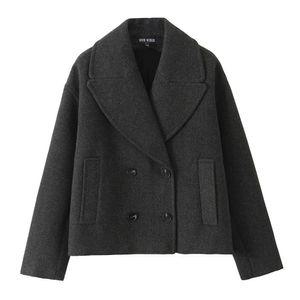 여자 모직코트 반코트 더블 가을 유럽풍 모직 코트 다크그레이 알파카 폴리 터틀 레귤러 슬리브 dom3