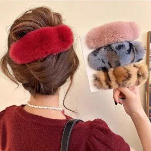 사찌몰 예쁜 밍크 털 퍼 빅 집게 머리 핀 볼륨 겨울 헤어 삔
