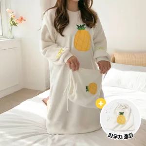여성 빅 파인애플 밍크 극세사 수면 원피스 파자마 홈웨어