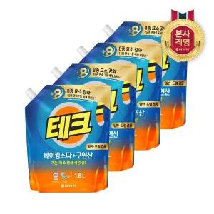 [엘지생활건강]테크 베이킹소다+구연산 액체세제 일반 드럼 겸용 리필 1.8L X 4개