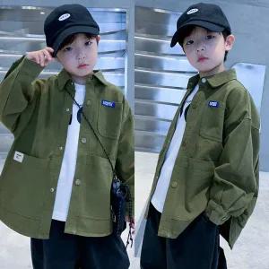 [삐삐네옷가게]남아 주니어 그린 포켓 자켓 셔츠