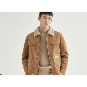 남자 무스탕 스웨이드 양모 자켓 슬림핏 남성용 항공 점퍼 블루종