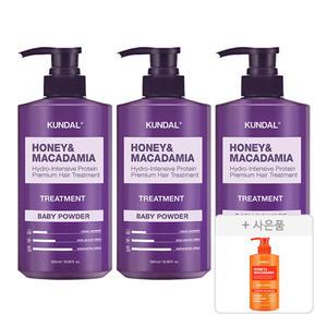 쿤달 네이처 트리트먼트, 베이비파우더, 500ml, 3개 + 증정(바디워시, 체리블라썸, 500ml, 1개)