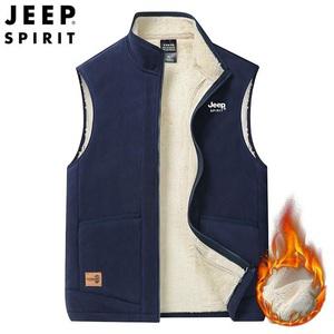 JEEP SPIRIT 남성용 양털 기모 집업 보온 폴라 플리스 조끼