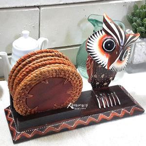 부엉이인형 심플마호가니컵받침 6P set 인테리어소품