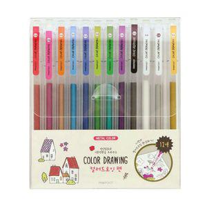 컬러드로잉펜세트(12색) 반짝이펄 유성펜 채색도구