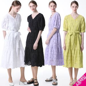 [홈쇼핑방송/르오트(LeOT)] 로맨틱 코튼 아일렛 자수 원피스-사이즈 55~88까지