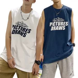 프린팅 남자 민소매티 티셔츠 여름 오버핏 라운드 남성 나시티 ODM-SLVM3