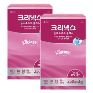 크리넥스 미용티슈 실크소프트 250매 3입 2개