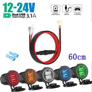 차량용 듀얼 USB 충전기 LED 패널 포함 방수 전원 어댑터 소켓 콘센트 차량 보트 트럭 오토바이 5V 3.1A 12