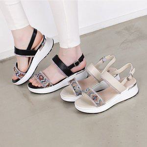 [디아]행텐 여성 라인 큐빅 스트랩 키높이 웨지샌들 5cm