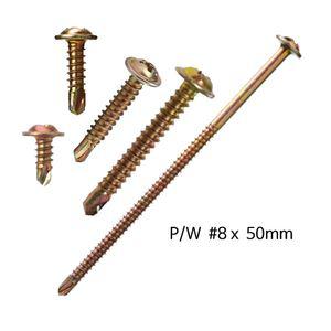 직결 나사 금색(유색) 와샤붙이 냄비머리형 PW # 8 x 50 500개 기리 피스 철판피스 셀프드릴나사 팬와샤형 Pan Washer