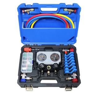 R134a 에어컨 매니폴드 압력 게이지 세트 자동차 HVAC 냉매 충전 누출 감지 듀얼 밸브
