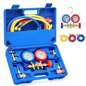 AC Manifold Gauge Set for R134a R12 R22 R502, 3 Way Automotive with Antishock Hoses Couplers Adapter