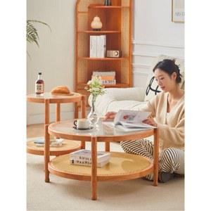 원목 라탄 테이블 좌탁 커피 원형 다도 접이식 감성 인테리어