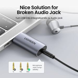 유그린 사운드 카드 2-in-1 USB 오디오 인터페이스 외장형 3.5mm 어댑터 Soundcard for Laptop PS4 헤드셋
