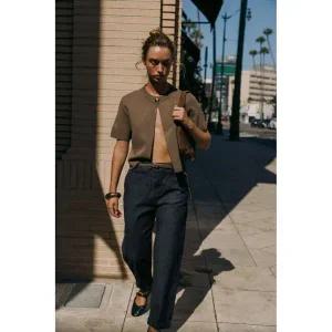 자라 ZARA 여성 Z1975 치노 데님 꼬임 벨트 팬츠 - 블루323597