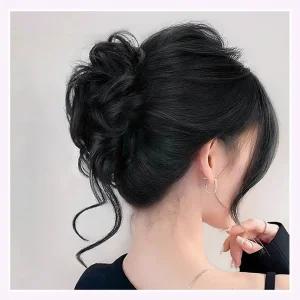 바구니룸 뒷머리 볼륨 웨이브 올림머리 가발 집게핀 (블랙) 짧은머리똥머리