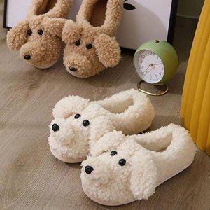 [셀러허브 1]강아지 슬리퍼 실내화 사무실 학교 겨울 털 뽀그리 뽀글이 양털 신발 캐릭터 귀여운 푸들 방