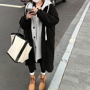 [SZA2W73]뽀글이 후드 롱코트 후디 단추 후리스코트