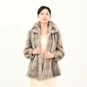 [우진모피](WJ) 코펜하겐 퍼 휘메일 실버블루 반후드 미디움 밍크코트 국내생산 본사직영