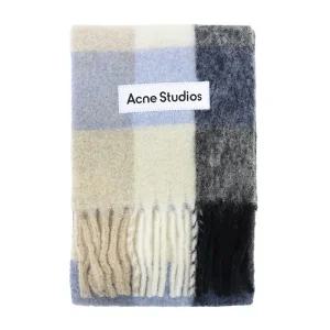 아크네 스튜디오 모헤어 체크 머플러 블루 베이지 블랙 CA0084 DIB