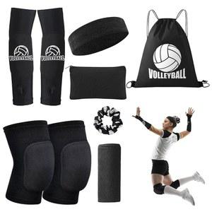 배구 무릎 패드 팔 소매, 패드가 포함된 UMACWIN 액세서리 세트 여성 청소년용 스웨트밴드 스크런치 메이크업 가방 쿨링 타월 및 드로스트링