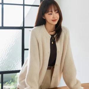 [시크폭스] 도톰 골지 라운드 니트 가디건_53CA631